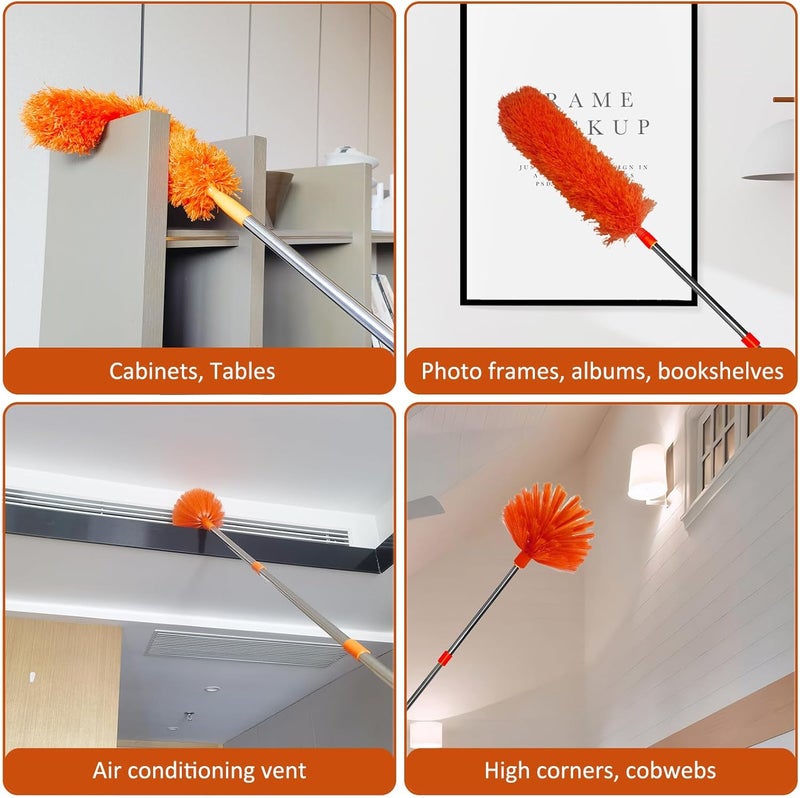 Tockrop 20 Feet High Reach Duster Kit with 2-14 ft Extension Pole, Cobweb & Corner Brush Cleaning Duster Kit for Cleaning, Microfiber Feather Duster Cleaner with Washable Head for Ceiling Fan, Furniture, Home - Image 3